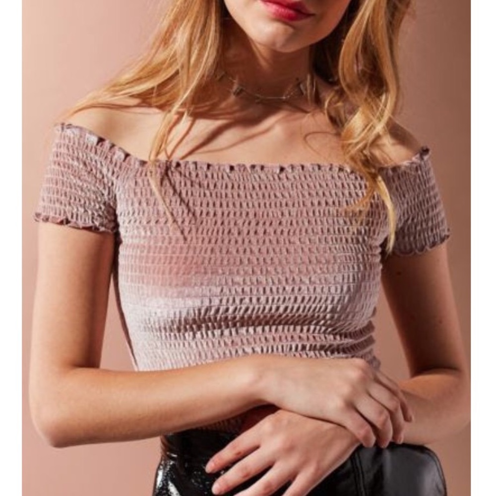 UO Off-The-Shoulder Smocked Velvet Top
